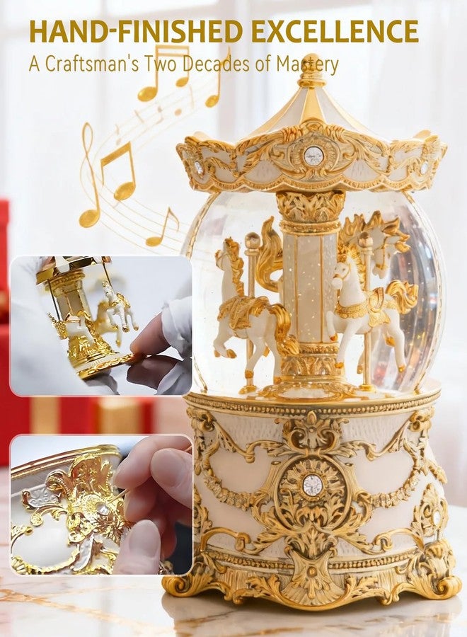 صندوق موسيقي على شكل كرة ثلجية عتيقة مع حصان دوار ذهبي - زينة عيد الميلاد الكلاسيكية الموسيقية التي تعمل بالبطارية، مناسبة للأطفال والنساء وهواة جمع التحف - Image 5